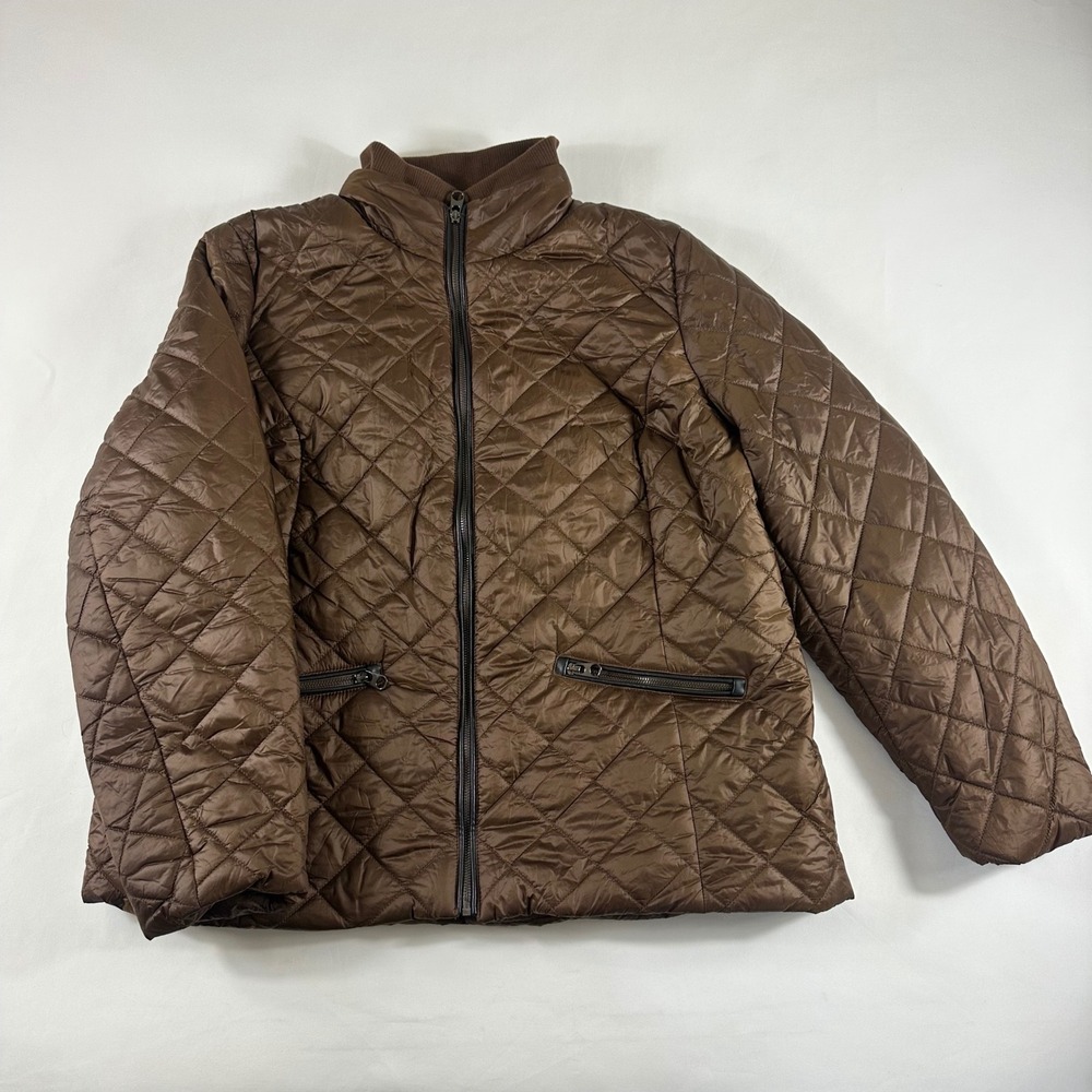 Ashley‎ Stewart Brown Quilted Puffer Jacket Women Plus 18/20 Zip Up Lightweight
